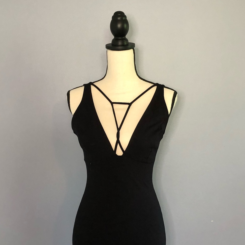 Forever21 Black BodyCon Dress w/ neck details - Picture 2 of 13